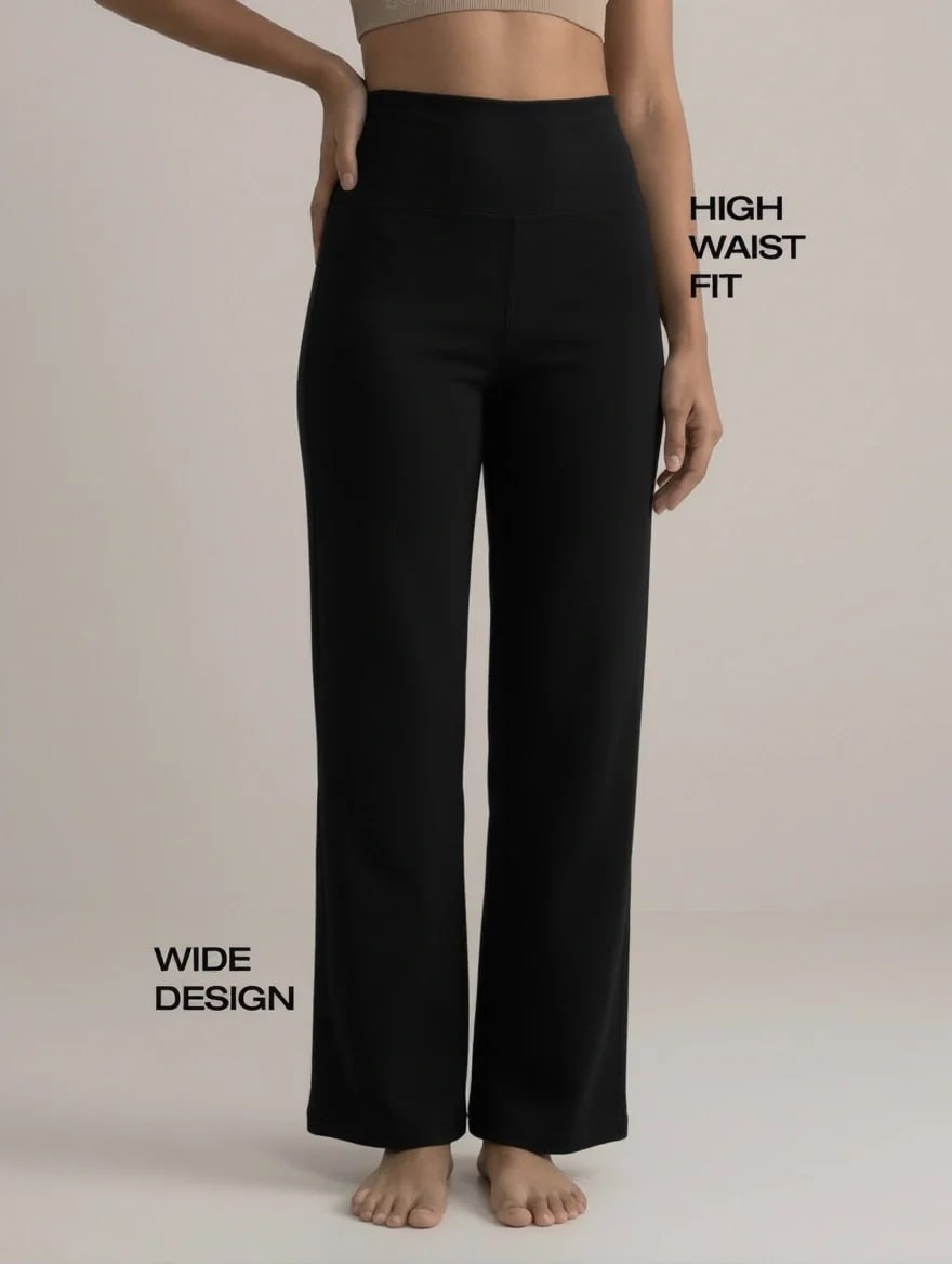Blossom High-Waist Wide Leg Athleisure Pants with 4-Way Stretch Fabric, Relaxed Fit, Broad Waistband, Breathable Comfort & Elegant Fluid Drape for Everyday Wear_BL AL B 33