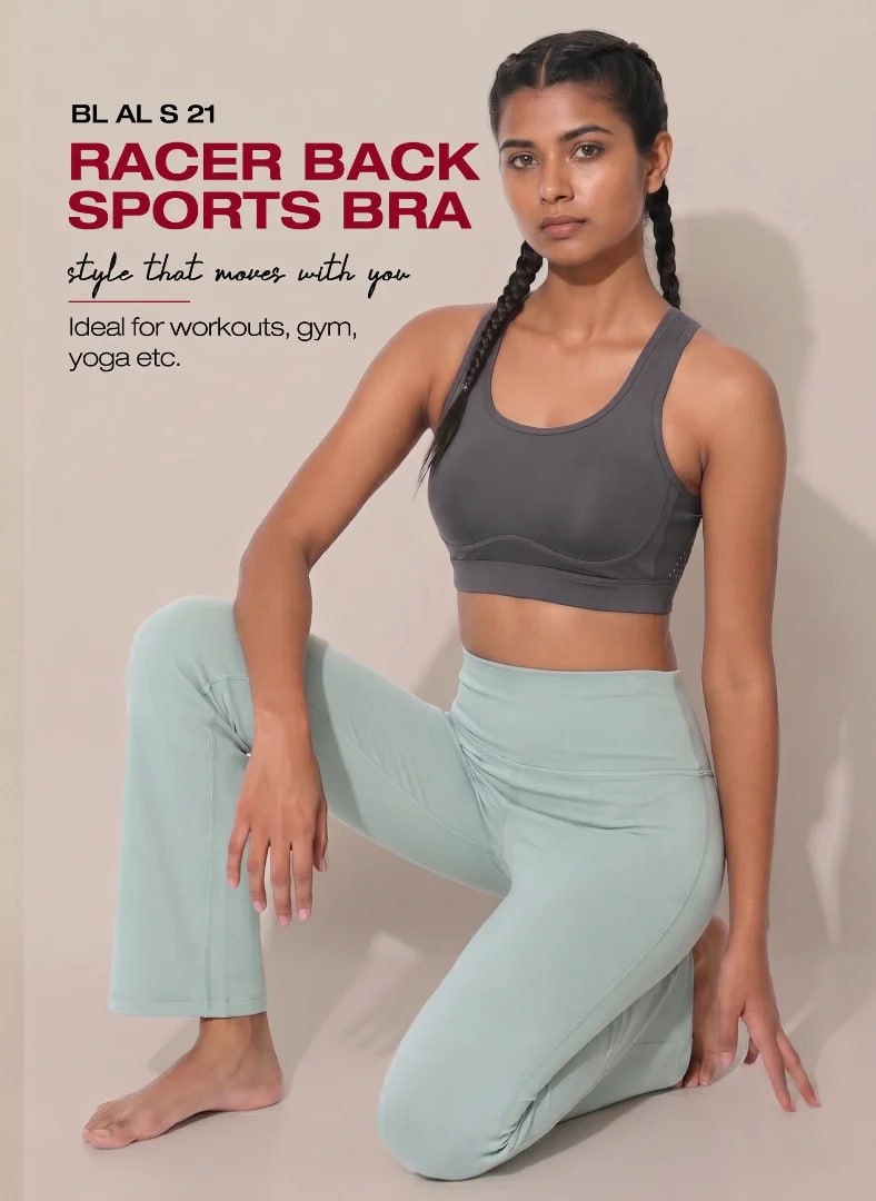 Blosoom Ventilated Racerback Sports Bra with Molded Cups, Moisture-Wicking Fabric, Wide Support Band & Full-Mobility Comfort for Active and Everyday Wear BL AL S 21