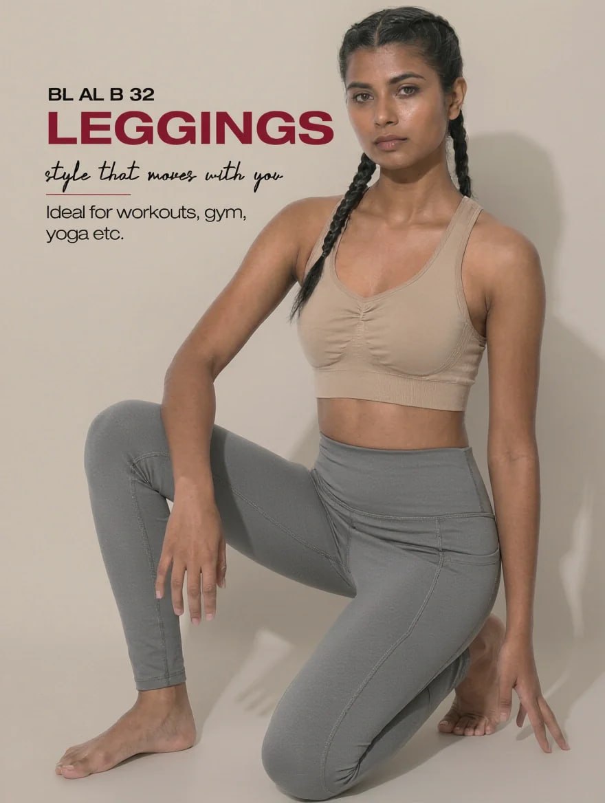 Blosoom High-Waist Activewear Leggings with 4-Way Stretch Fabric, Side Utility Pocket, Moisture-Wicking Comfort, Flatlock Seams & Slim Tapered Fit for Yoga, Gym and Everyday Wear_BL AL B 32