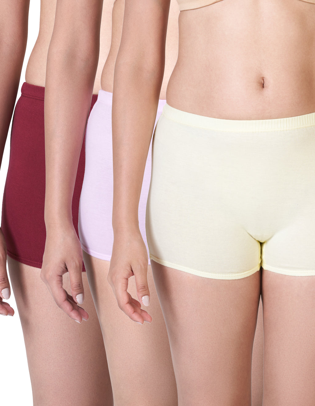 Blossom Plain Shorty -Soft Cotton Long-Leg Boyshorts with Concealed Waistband _Pack of 3