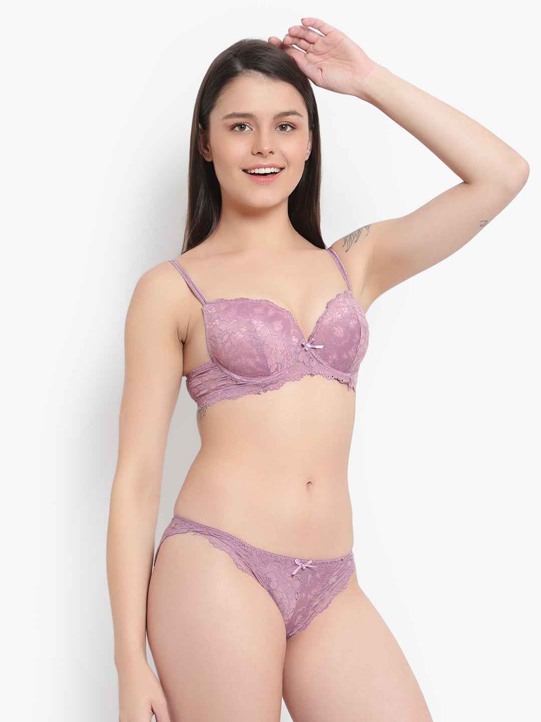 Women's Elegant Lace Love Double Padded Underwired Push up Bra Panty Bridal Set