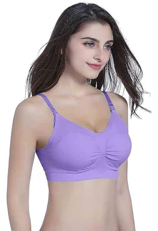 Women Organic Antimicrobial Soft Feeding Full Bust Seamless Nursing, Breastfeeding Maternity Bra with Remove Pads Pack of 3