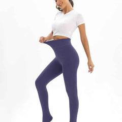 Plus Size Women Purple Comfort Fleece Footed Fur Stocking Winter Wear Extra Warm, Woolen High Waisted Lined Thigh Highs