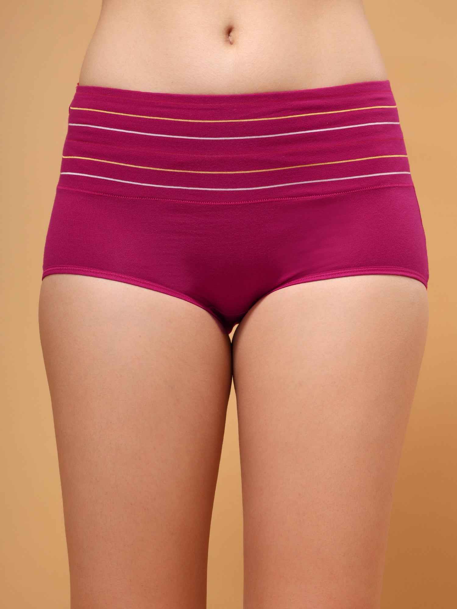 Women Striped Hipster Briefs High Waist Full Coverage Panty