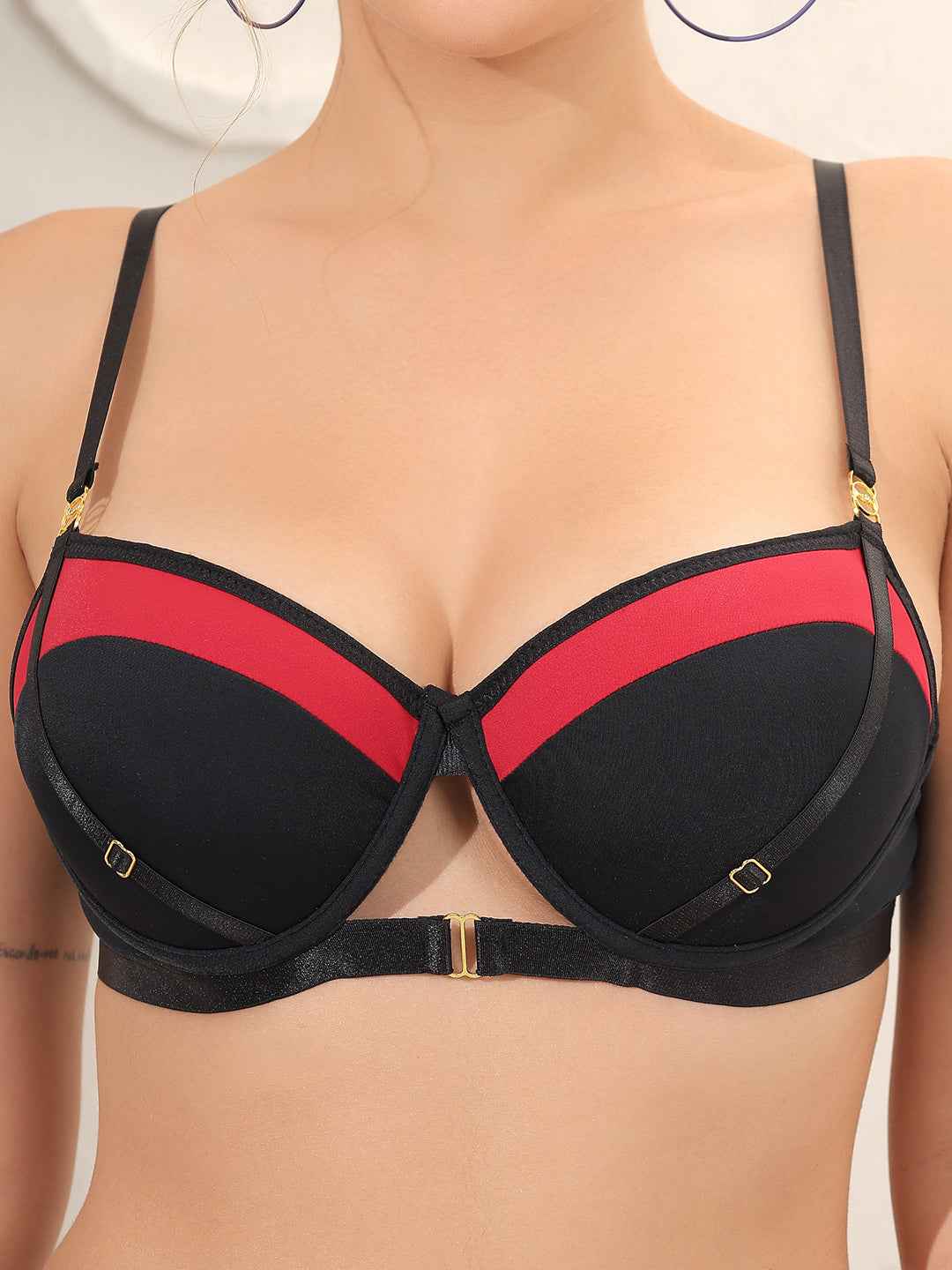 Brachy Women Colorblocked Padded Wired Push Up Bra with Sexy Seamless Panty Lingerie Set
