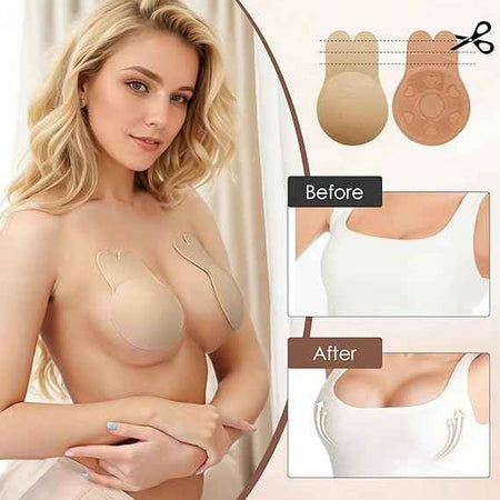 Brachy Beige Sticky Adhesive Silicone Invisible Push Up Backless Strapless Nipple Cover Bra