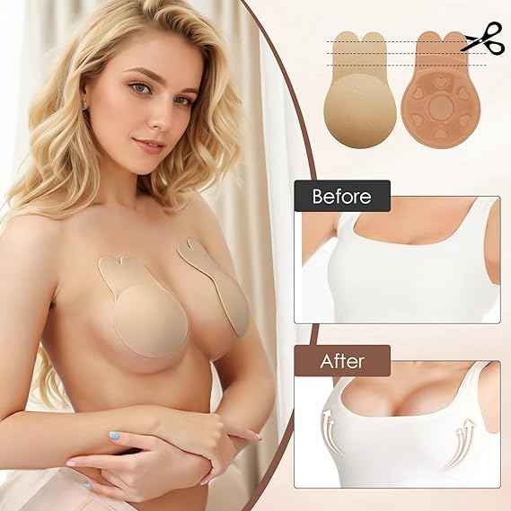 Brachy Women Pack Of 2 Sticky Adhesive Silicone Invisible Push Up Backless Strapless Nipple Cover Bra