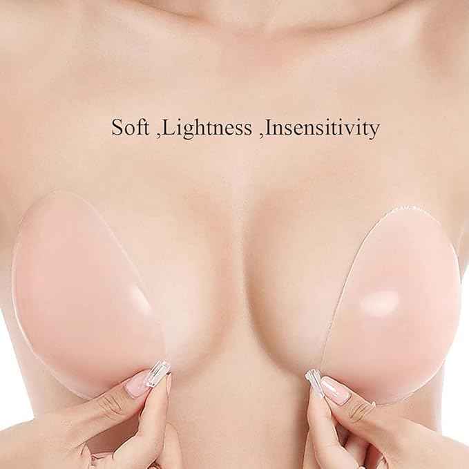 Brachy Women Self-Adhesive Plunge Strapless Push-Up Silicone Backless Bra With Silicone Nipple Cover Set