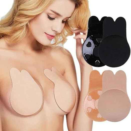 Brachy Women Pack Of 2 Sticky Adhesive Silicone Invisible Push Up Backless Strapless Nipple Cover Bra