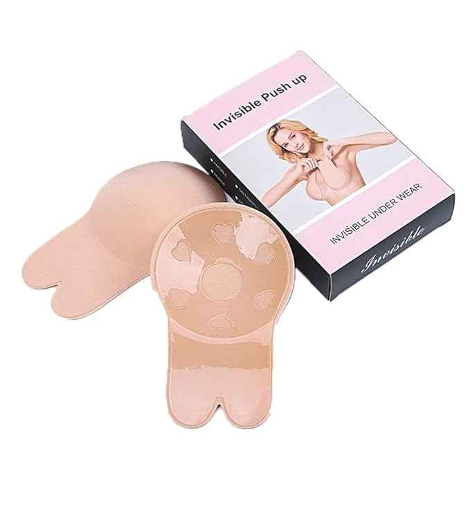 Brachy Beige Sticky Adhesive Silicone Invisible Push Up Backless Strapless Nipple Cover Bra