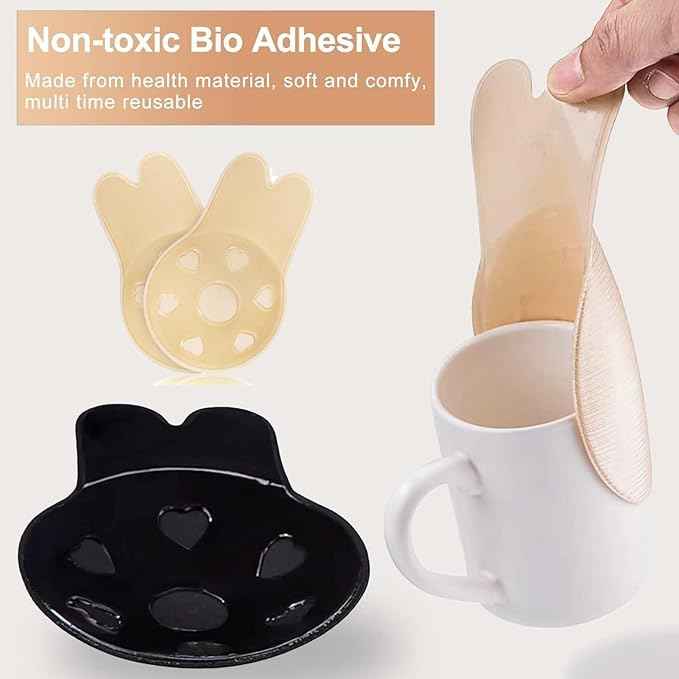 Brachy Women Pack Of 2 Sticky Adhesive Silicone Invisible Push Up Backless Strapless Nipple Cover Bra
