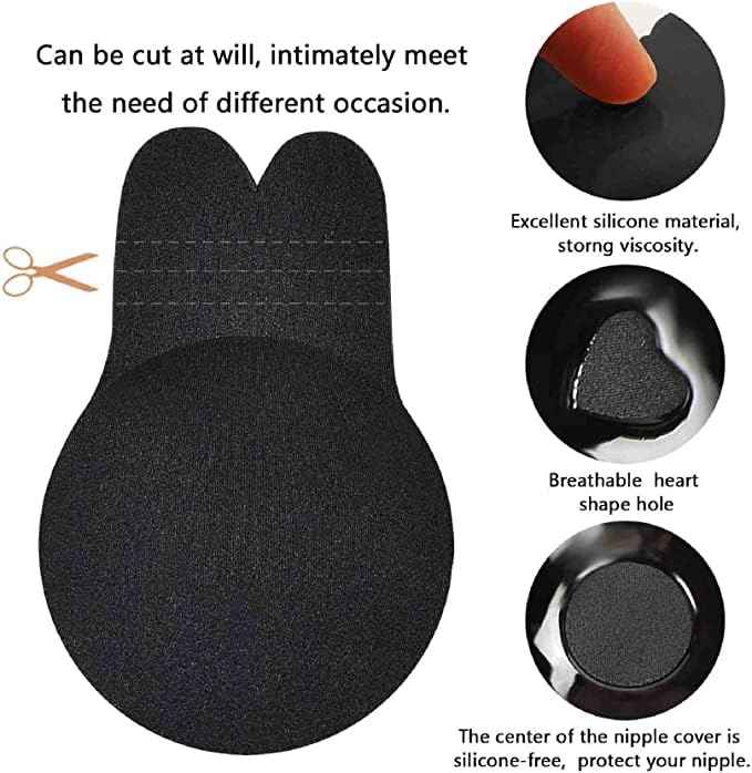 Brachy Black Sticky Adhesive Silicone Invisible Push Up Backless Strapless Nipple Cover Bra