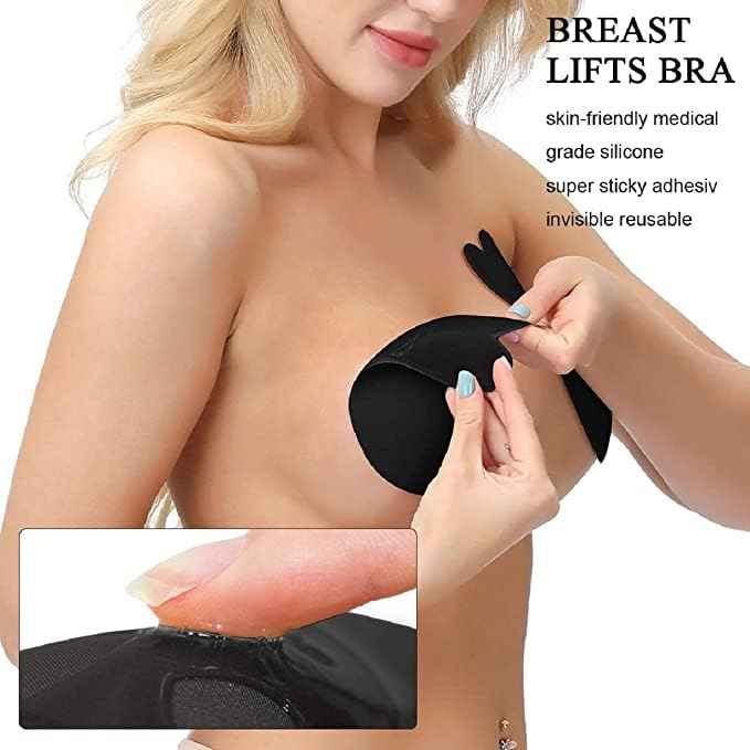 Brachy Black Sticky Adhesive Silicone Invisible Push Up Backless Strapless Nipple Cover Bra