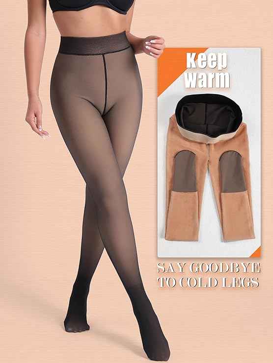 Women's Soft Touch Woolen Skinny Thicken Fake Translucent Tights Fleece Stockings