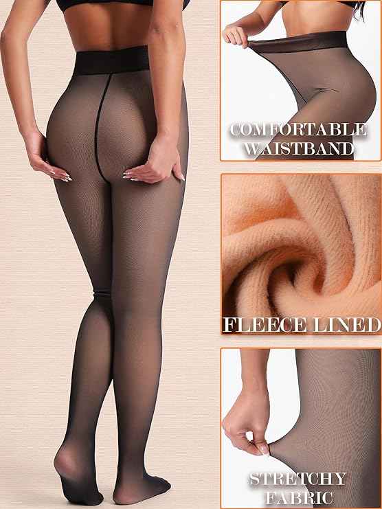 Women's Soft Touch Woolen Skinny Thicken Fake Translucent Tights Fleece Stockings