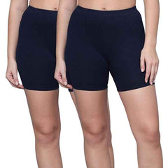 Pack Of 2 Women Mid Rise Under Dress Cycling Sports Shorts