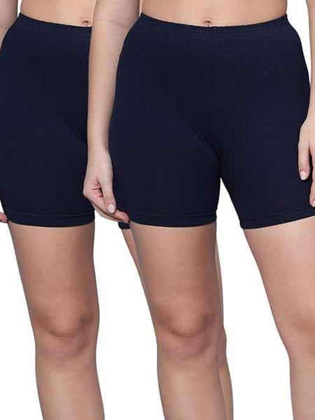 Pack Of 2 Women Mid Rise Under Dress Cycling Sports Shorts