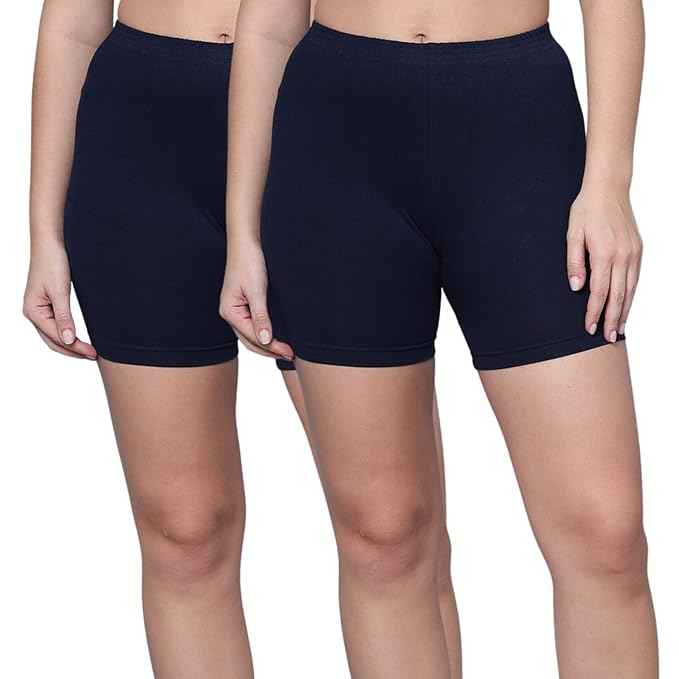 Pack Of 2 Women Mid Rise Under Dress Cycling Sports Shorts