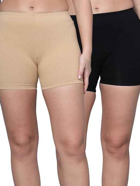 Pack Of 2 Women Mid Rise Under Dress Cycling Sports Shorts