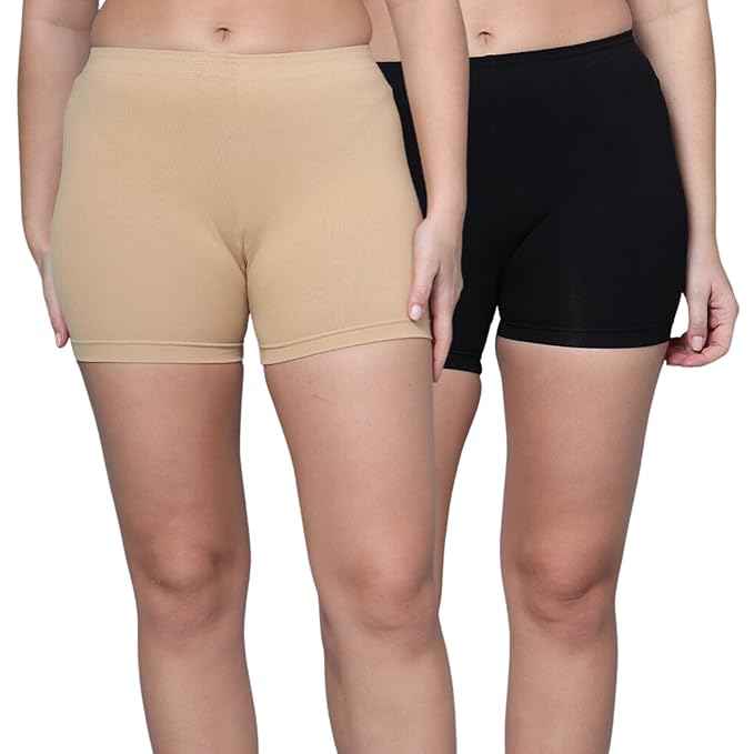 Pack Of 2 Women Mid Rise Under Dress Cycling Sports Shorts
