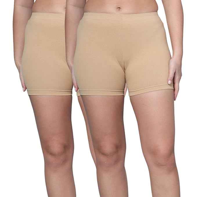 Pack Of 2 Women Mid Rise Under Dress Cycling Sports Shorts