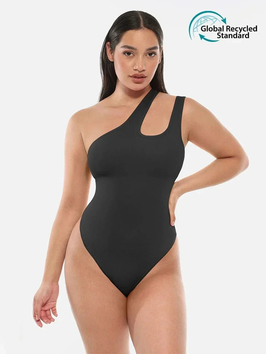 One-shoulder Cut Out Waist and Abdomen Compression Shapewear Bodysuit