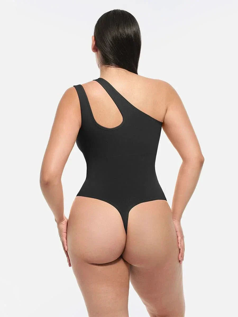 One-shoulder Cut Out Waist and Abdomen Compression Shapewear Bodysuit