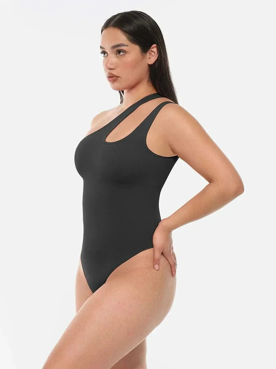 One-shoulder Cut Out Waist and Abdomen Compression Shapewear Bodysuit