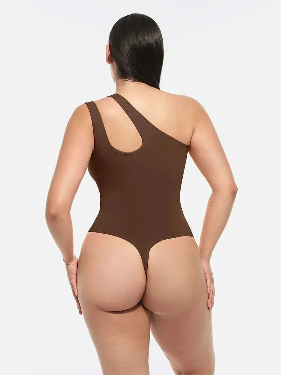 One-shoulder Cut Out Waist and Abdomen Compression Shapewear Bodysuit