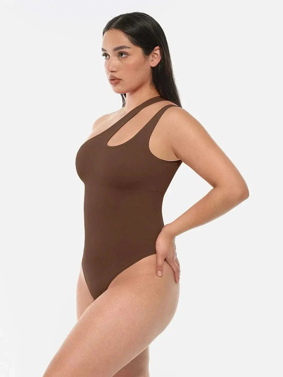 One-shoulder Cut Out Waist and Abdomen Compression Shapewear Bodysuit