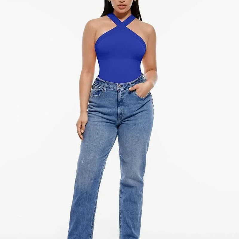 Seamless Crossover Halter Neck Bodysuit