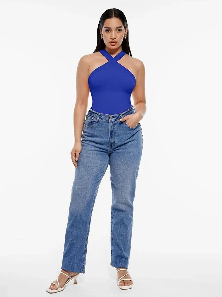 Seamless Crossover Halter Neck Bodysuit