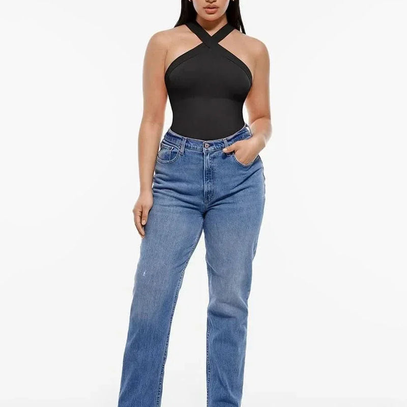 Seamless Crossover Halter Neck Bodysuit
