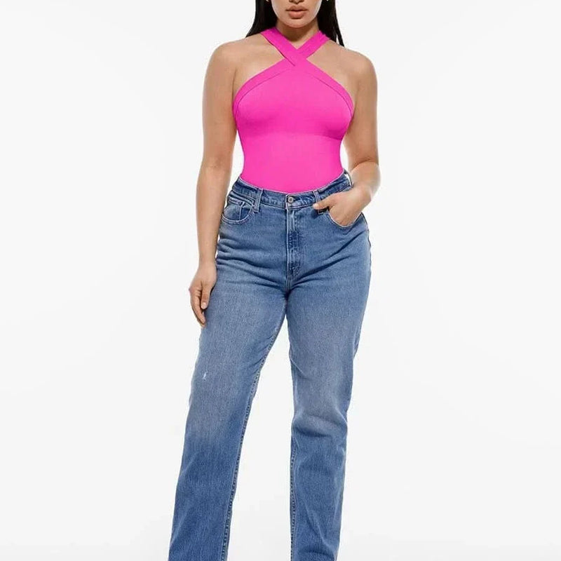 Seamless Crossover Halter Neck Bodysuit