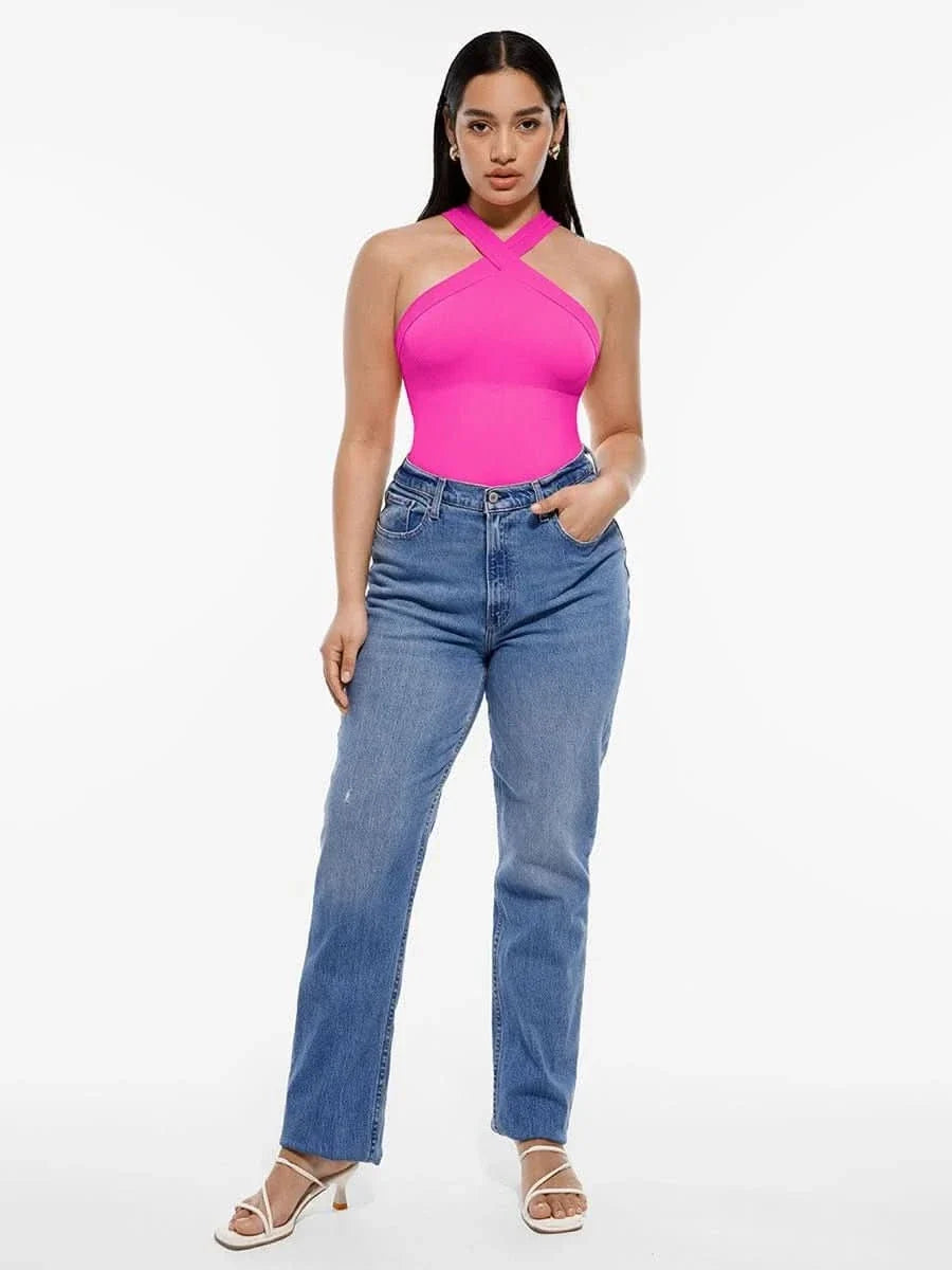 Seamless Crossover Halter Neck Bodysuit