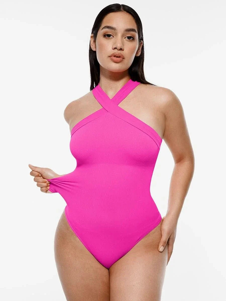 Seamless Crossover Halter Neck Bodysuit