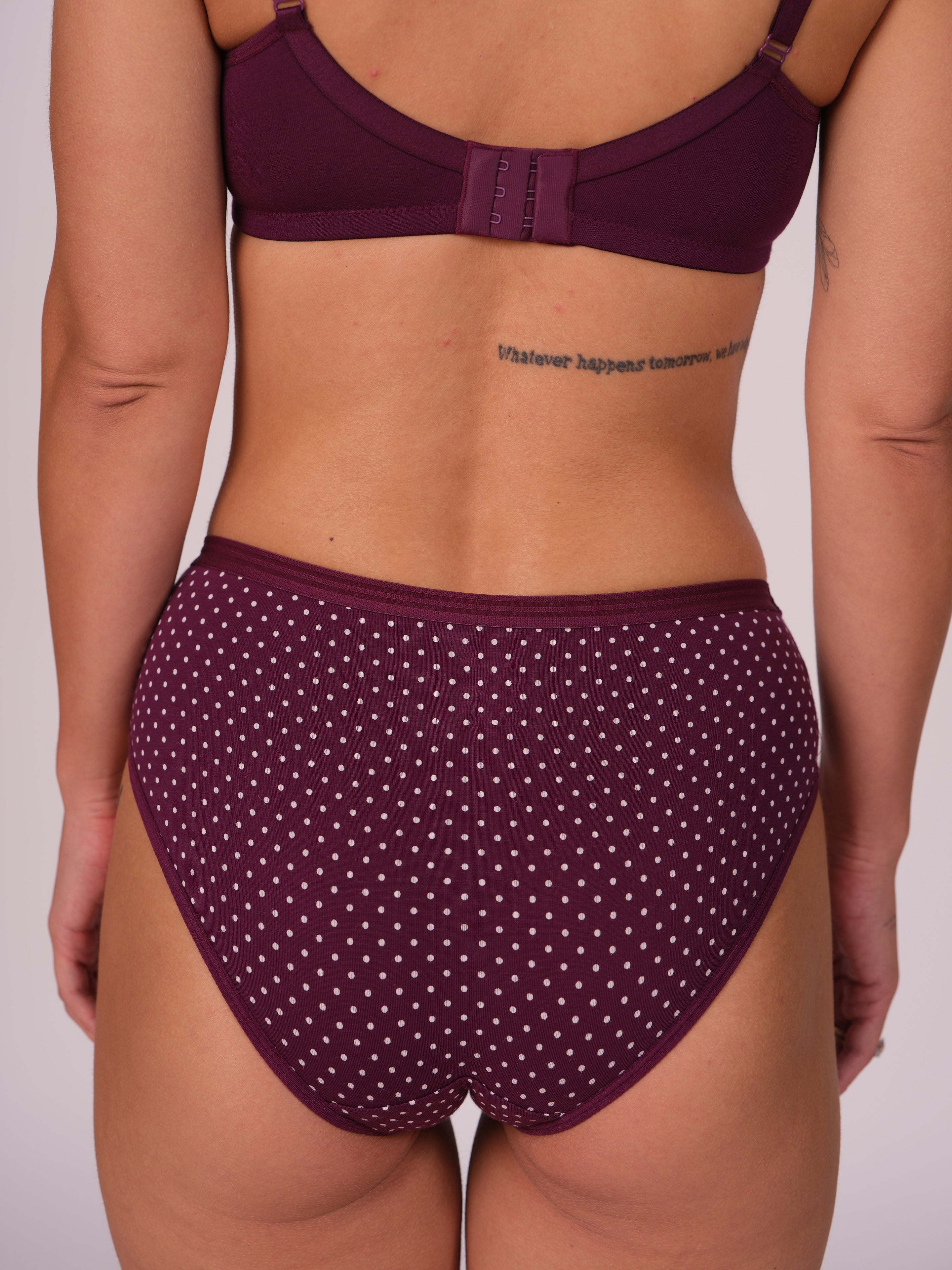 Mid Waist Hipster Panty Bundle Polka Dots Print With Outer Elastic- Dark Purple (Pack Of 3)