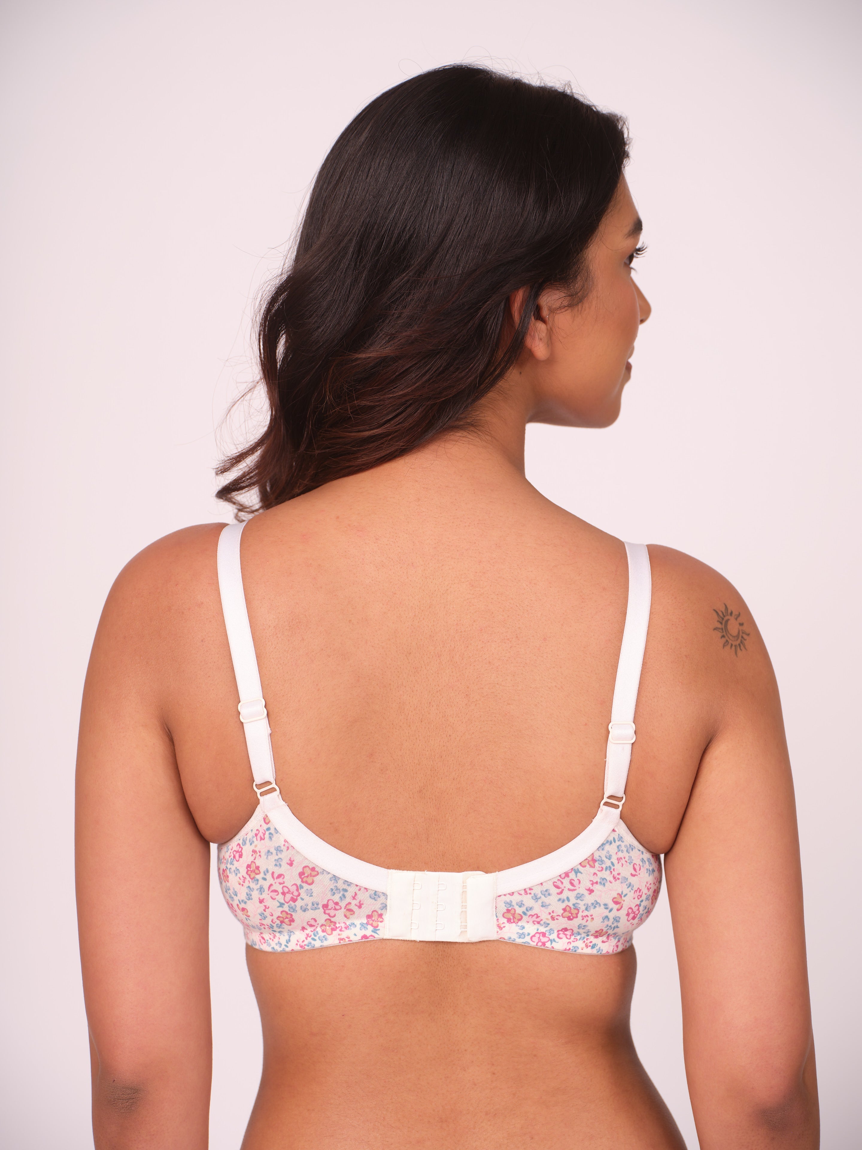 Lightly Padded T-Shirt Bra Floral Print - White