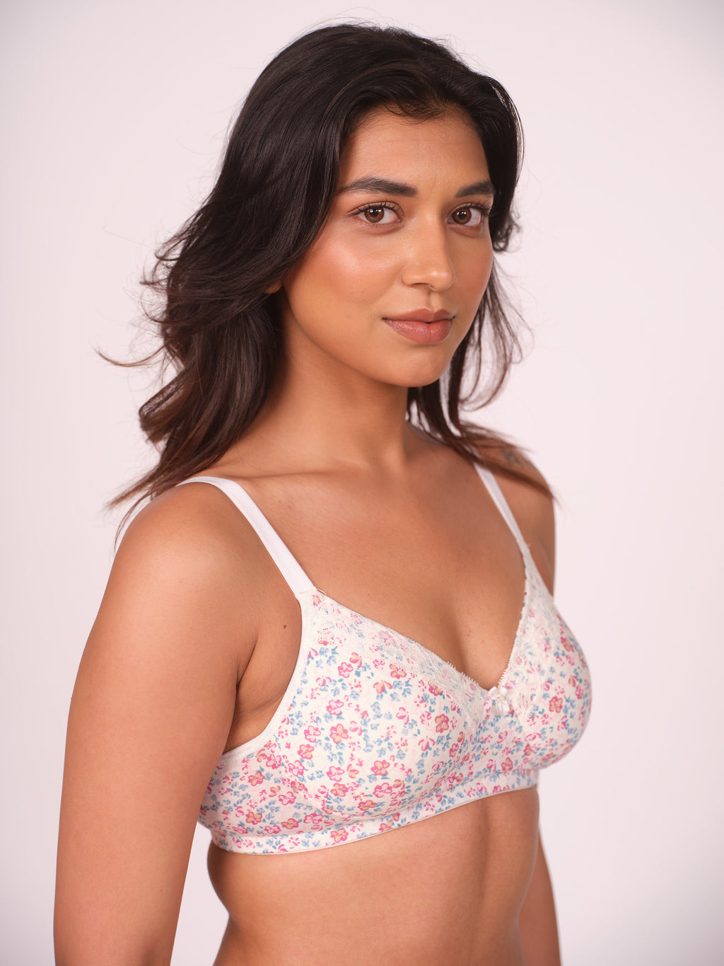 Lightly Padded T-Shirt Bra Floral Print - White