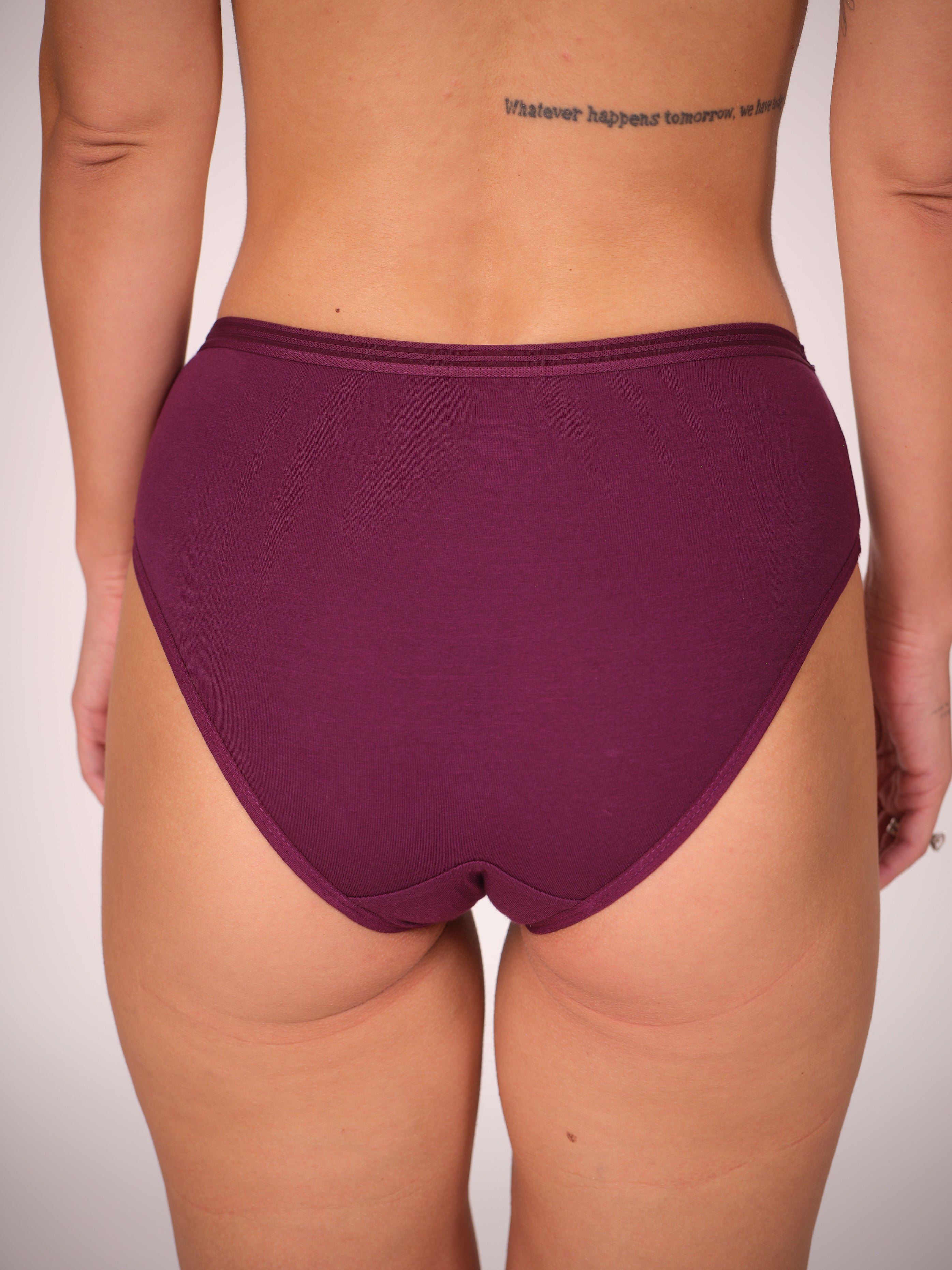 Mid Waist Hipster Panty Bundle With Outer Elastic- Dark Purple (Pack Of 3)