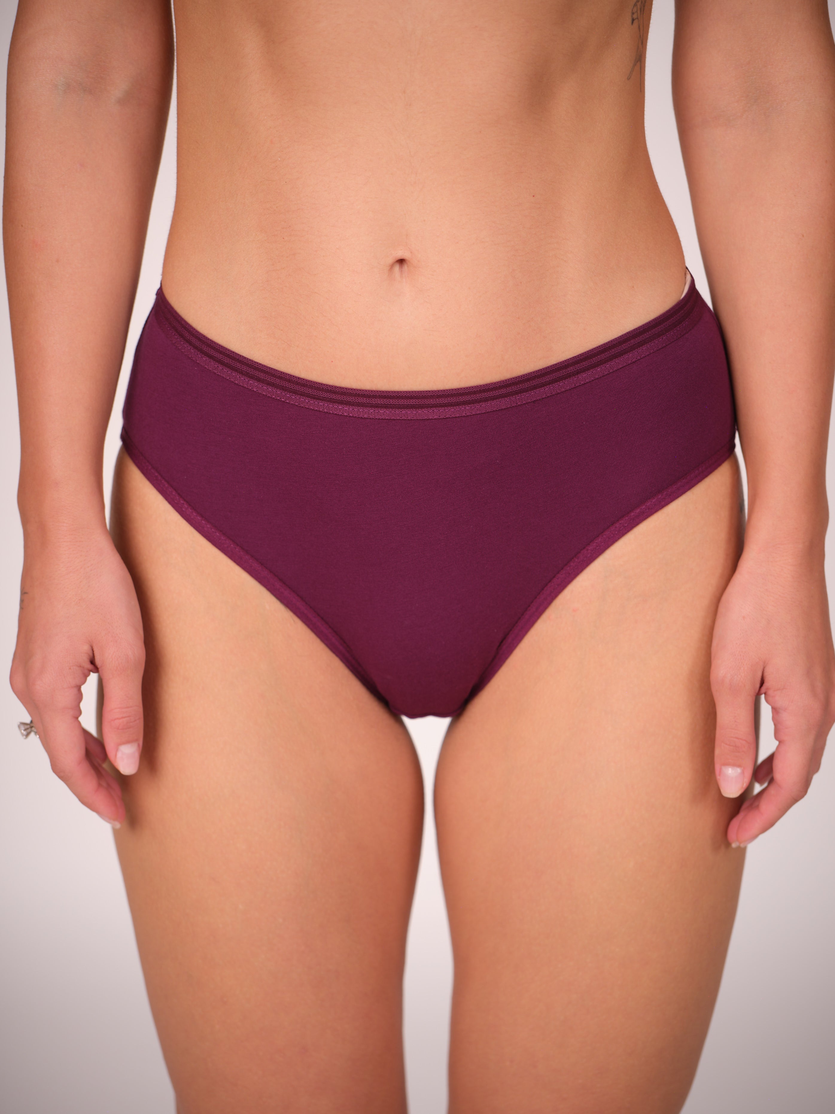 Mid Waist Hipster Panty Bundle With Outer Elastic- Dark Purple (Pack Of 3)