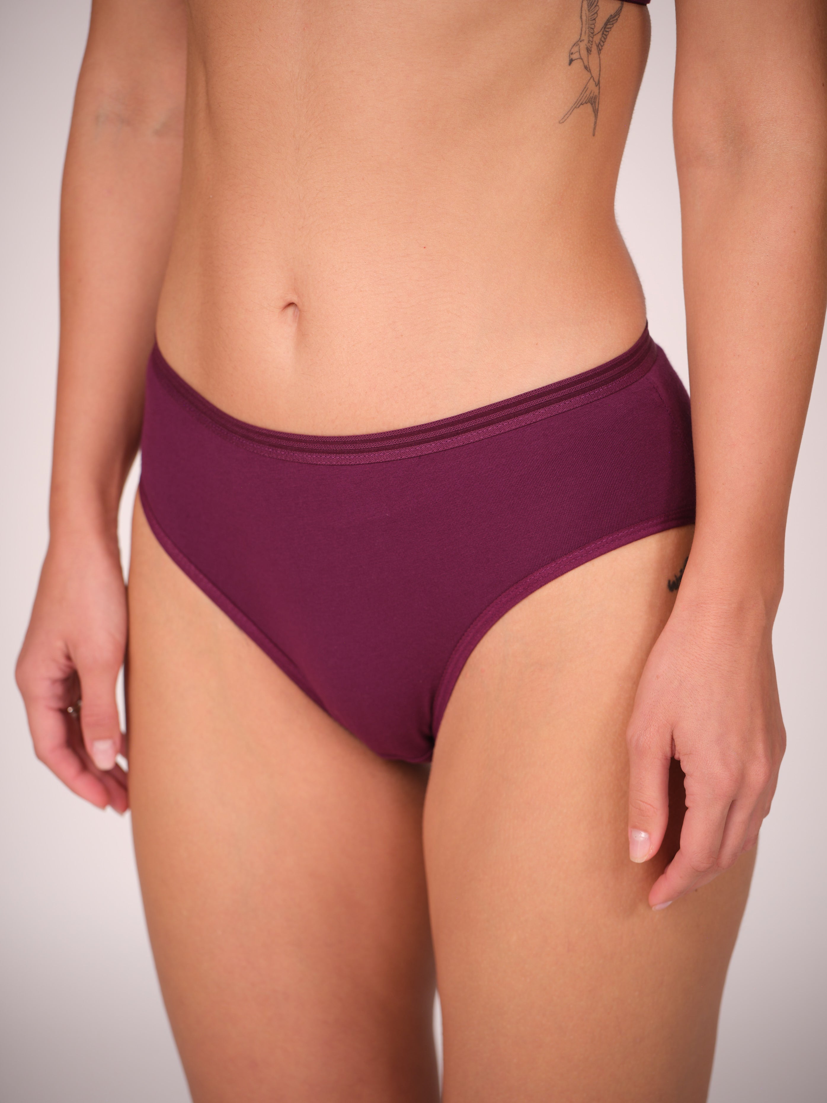 Mid Waist Hipster Panty Bundle With Outer Elastic- Dark Purple (Pack Of 3)