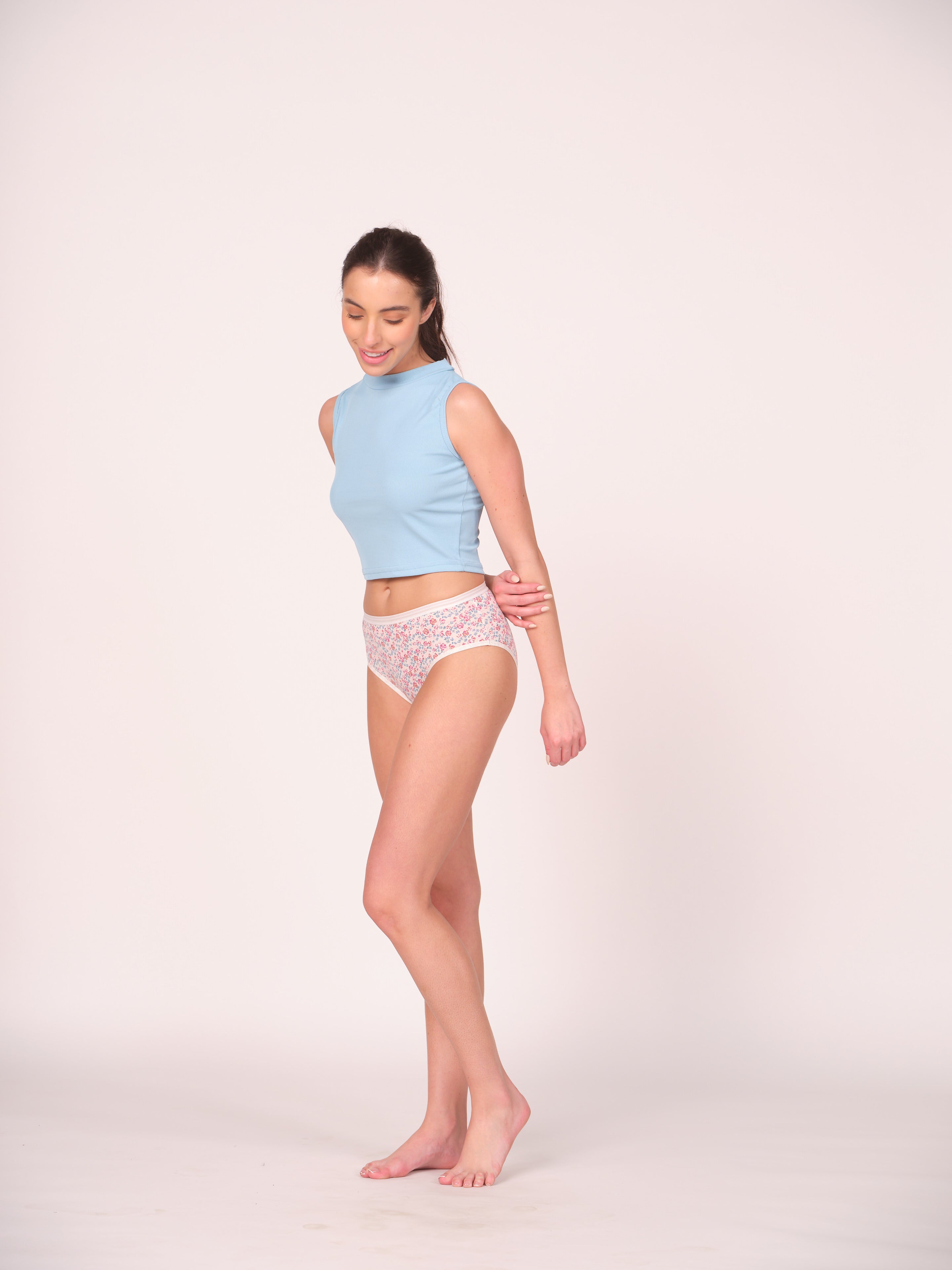 Mid Waist Hipster Panty Bundle Floral Print With Outer Elastic- White (Pack Of 3)