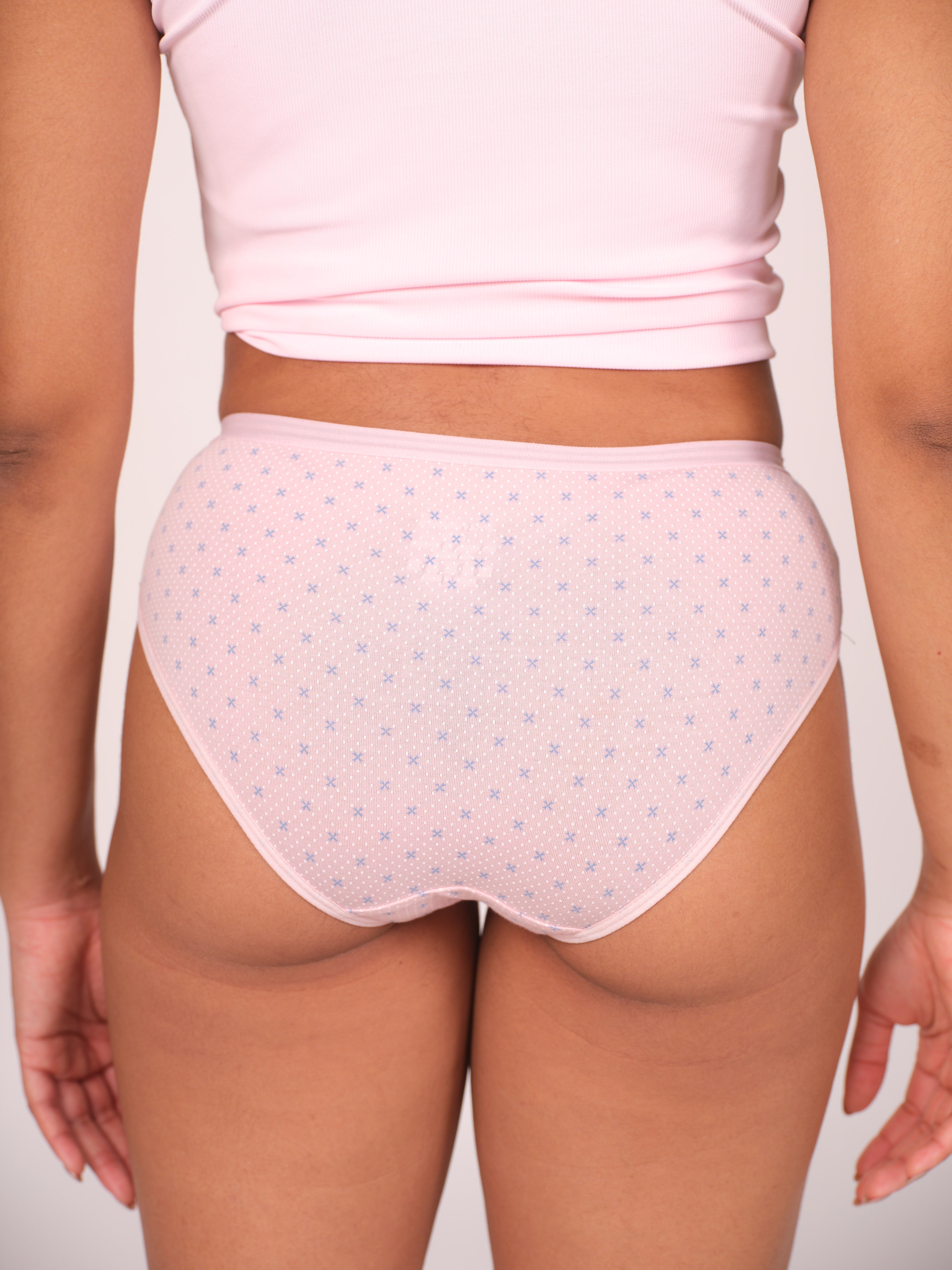 Mid Waist Hipster Panty Bundle Polka Dots With Outer Elastic- Baby Pink (Pack Of 3)