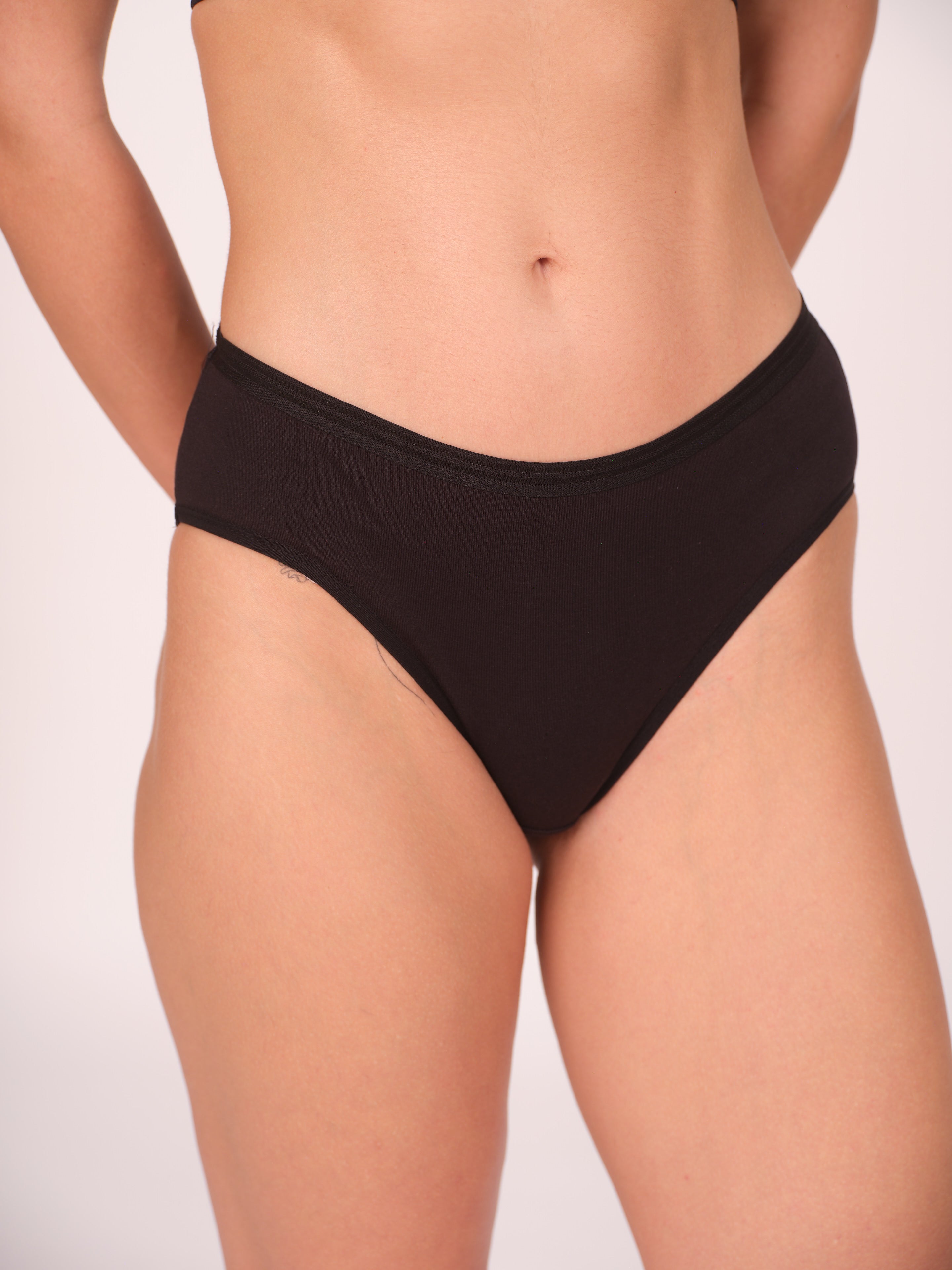 Mid Waist Hipster Panty With Outer Elastic Bundle Of 5 - ( 3 Beige 2 Black )