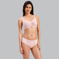 SOIE Woman - Full Coverage Non Wired Non Padded Bra with High Waist Full Coverage Lace Brief - -for Women