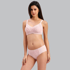 SOIE Woman - Full Coverage Non Wired Non Padded Bra with High Waist Full Coverage Lace Brief - -for Women