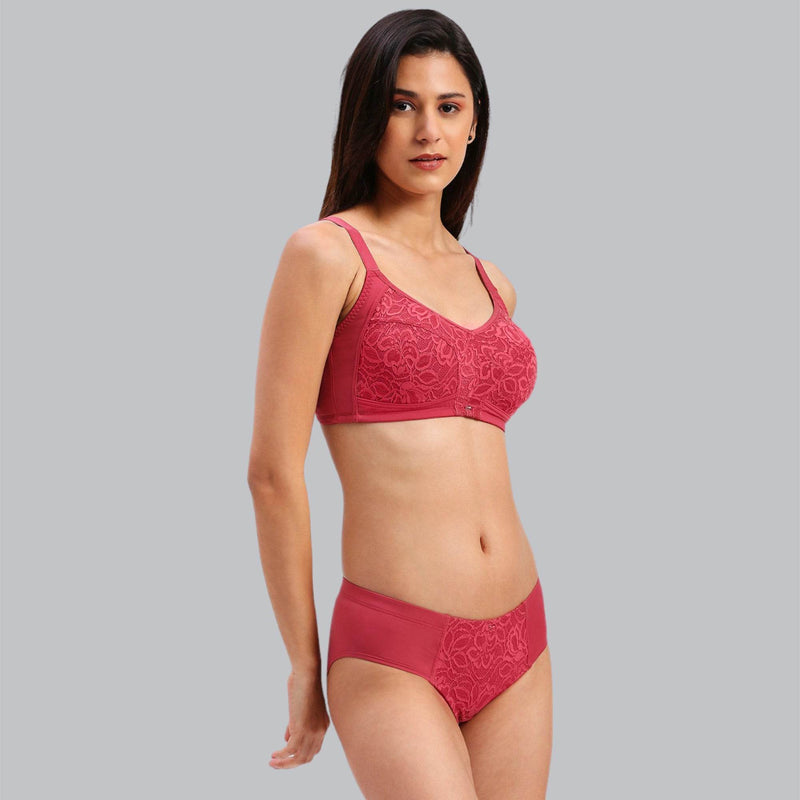 SOIE Woman - Full Coverage Non Wired Non Padded Bra with High Waist Full Coverage Lace Brief - -for Women