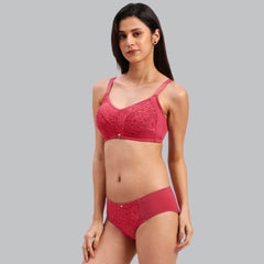 SOIE Woman - Full Coverage Non Wired Non Padded Bra with High Waist Full Coverage Lace Brief - -for Women
