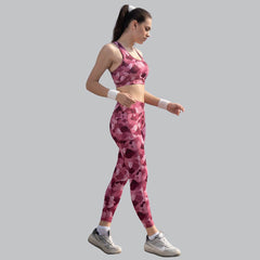 SOIE Woman - Quick-Dry Printed Sports Bra & High Waist Legging Set - Athleisure Set -for Women